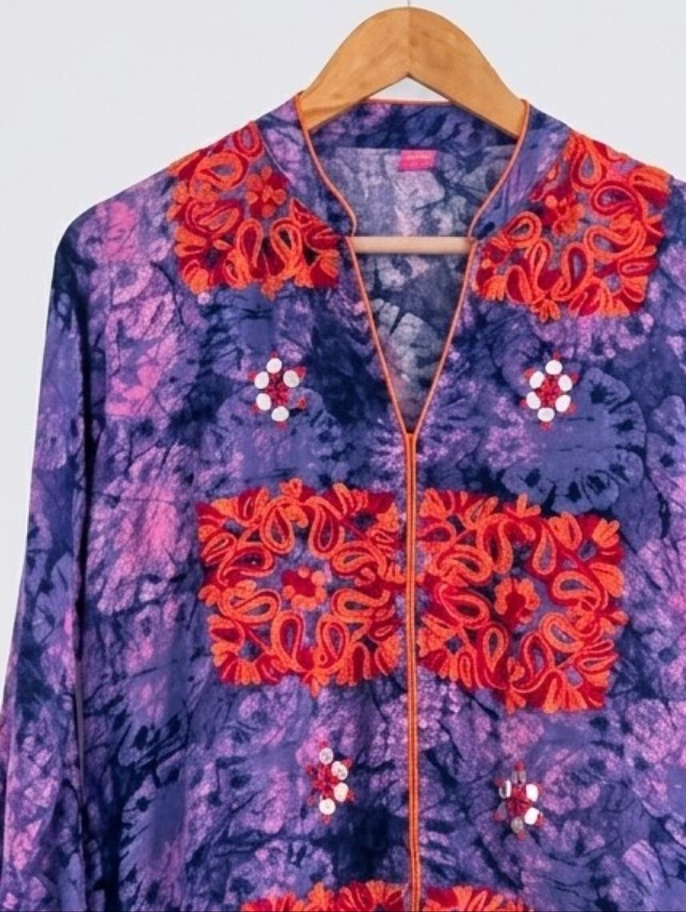 Embroidered Long Tunic in Purple and Orange Made In India 100% Cotton Size 44 - Picture 2 of 16